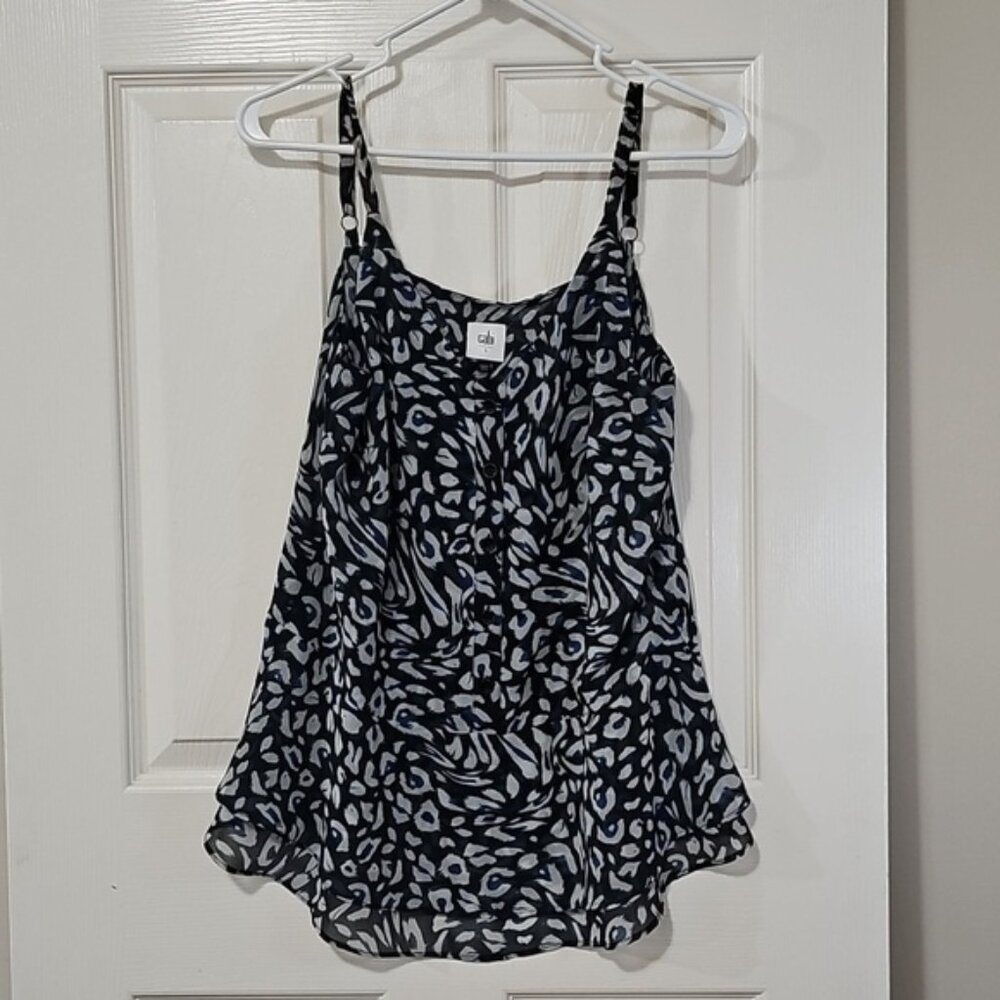 CAbi Purr Cami Blouse Women’s Size Small Animal Print Layered Peplum Size S